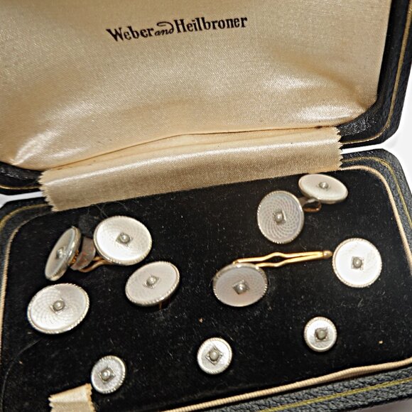 Platinum Clad 14k Gold Filled Pearl Cufflinks Studs Complete set - Picture 2 of 4